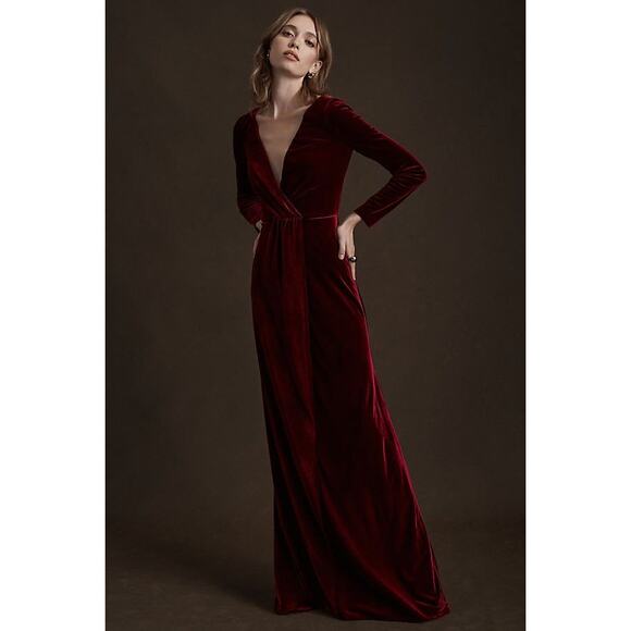 Anthropologie's Jenny Yoo Collection Burgundy Velvet Gown - Picture 1 of 12